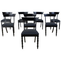Set of Eight English Regency Style Ebonized Dining Chairs