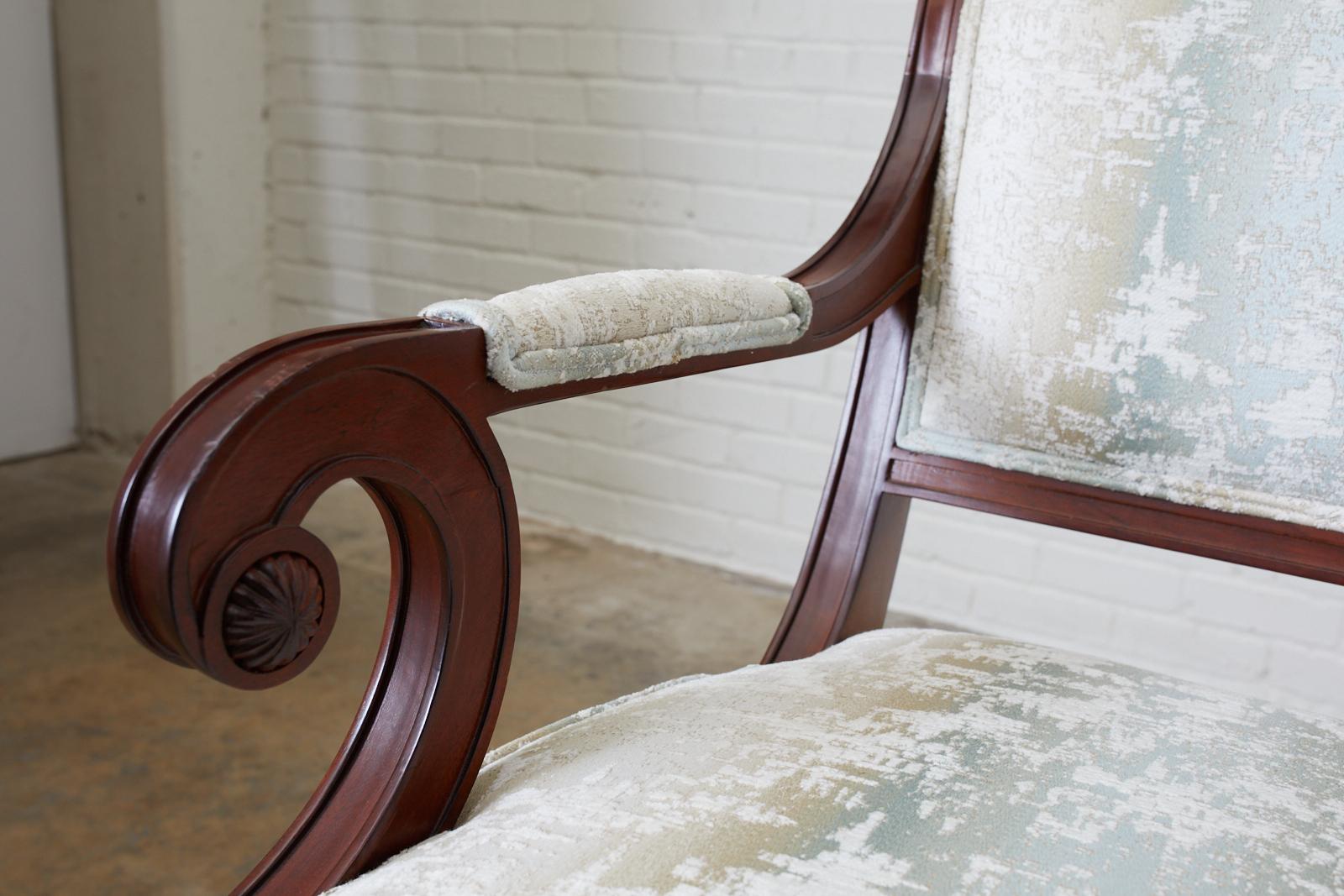 Fabric Set of Eight English Regency Style Mahogany Dining Chairs