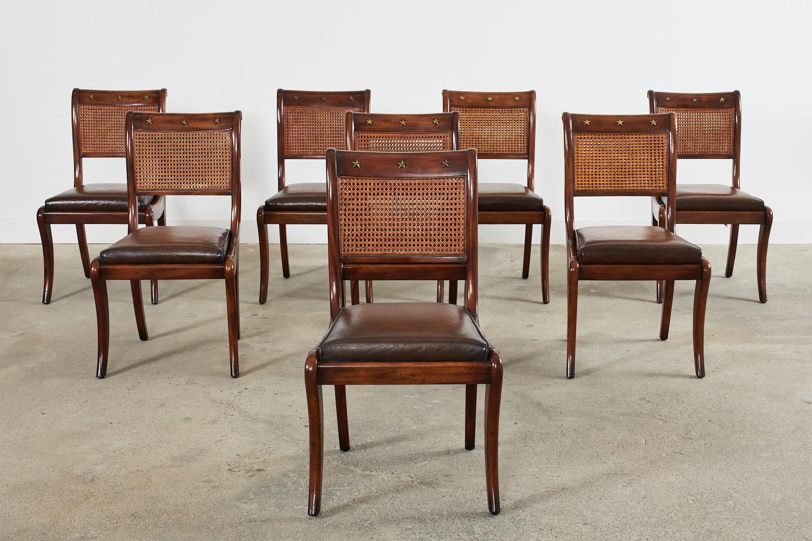 Hand-Crafted Set of Eight English Regency Walnut Caned Dining Chairs