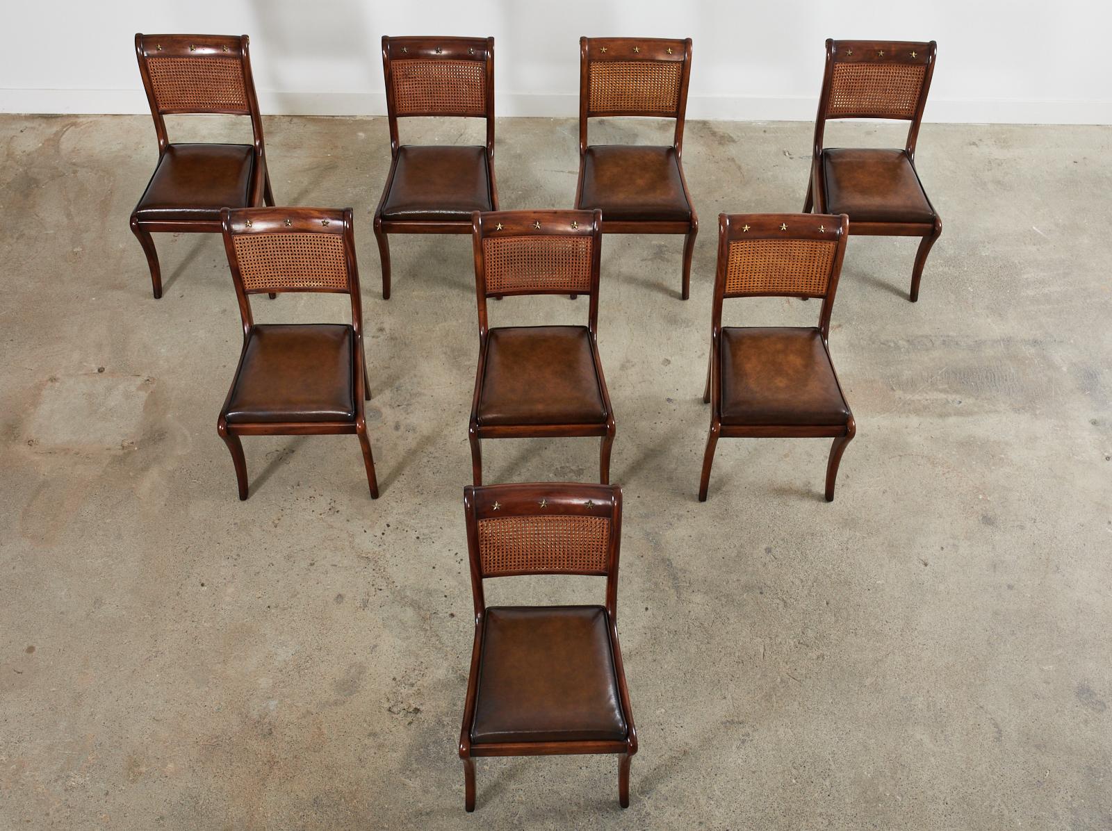 Set of Eight English Regency Walnut Caned Dining Chairs In Good Condition In Rio Vista, CA