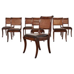 Set of Eight English Regency Walnut Caned Dining Chairs