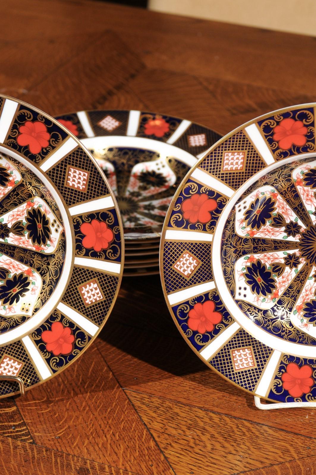 Anglo-Japanese Set of Eight English Royal Crown Derby Porcelain Bowls with Old Imari Patterns