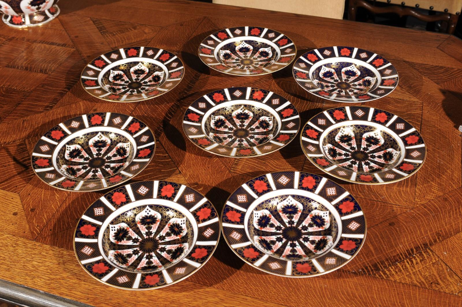 Set of Eight English Royal Crown Derby Porcelain Bowls with Old Imari Patterns 3
