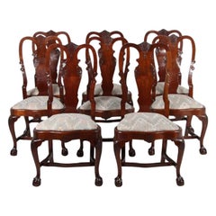 Set of Eight English Solid Walnut Chippendale Style Chairs