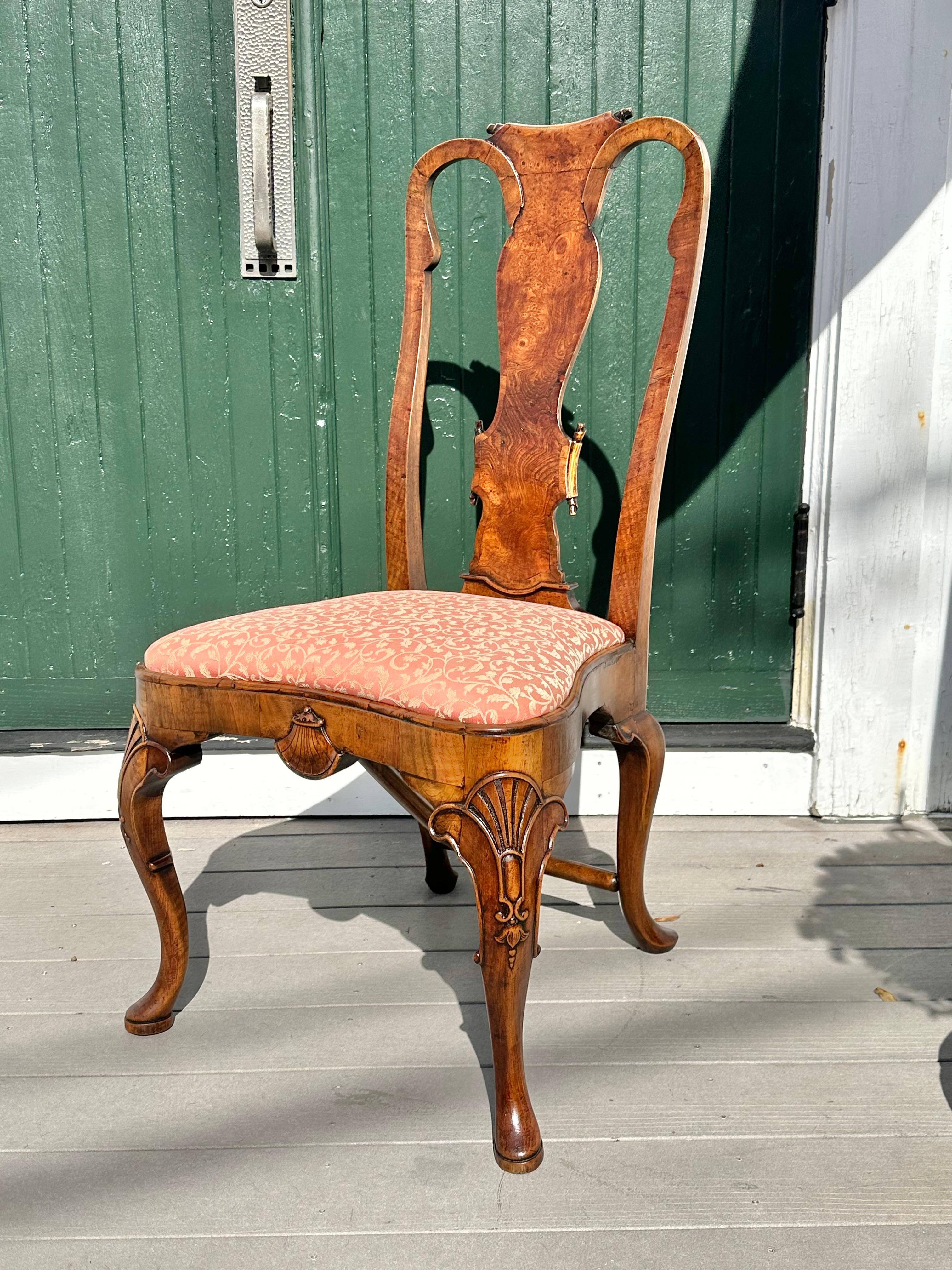 Set of Eight English Walnut George I or Queen Anne Dining Chairs In Good Condition For Sale In Essex, MA