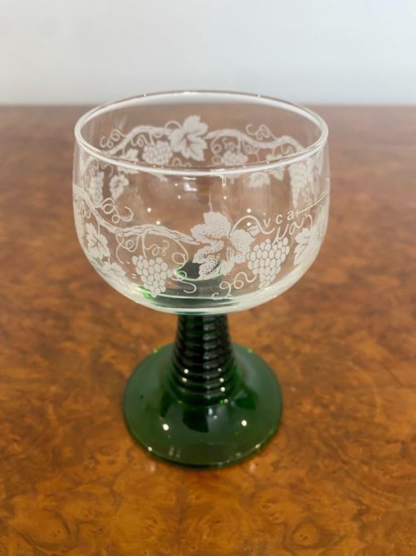 19th Century Set Of Eight Engraved Antique Wine Glasses For Sale