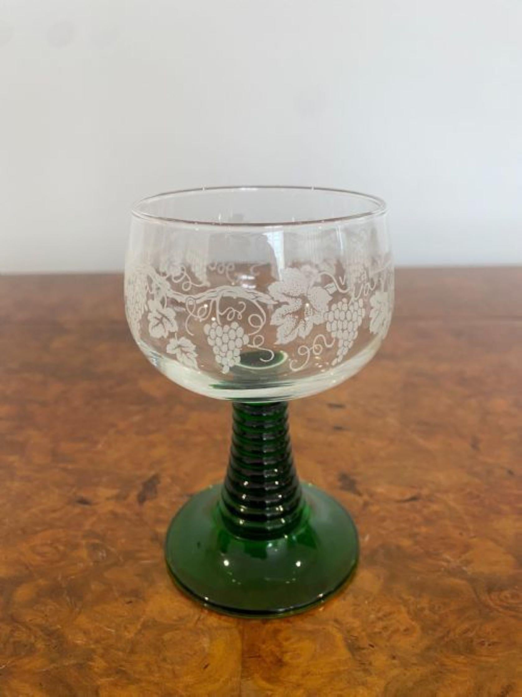 Set Of Eight Engraved Antique Wine Glasses For Sale 1