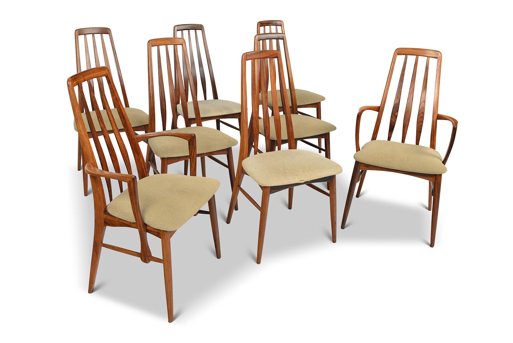 Mid-Century Modern Set of Eight Eva High Back Dining Chairs in Rosewood by Niels Koefoed