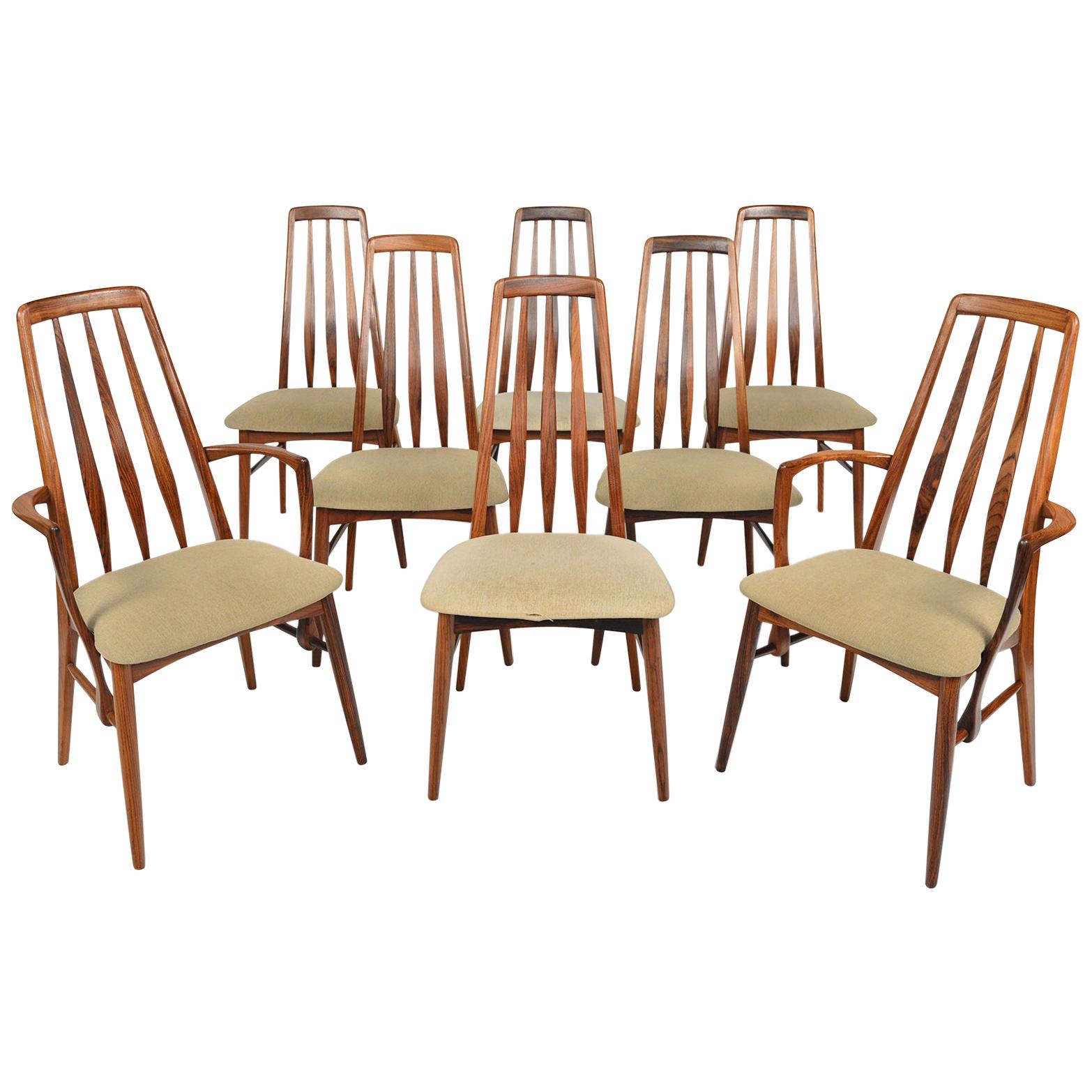 Set of Eight Eva High Back Dining Chairs in Rosewood by Niels Koefoed