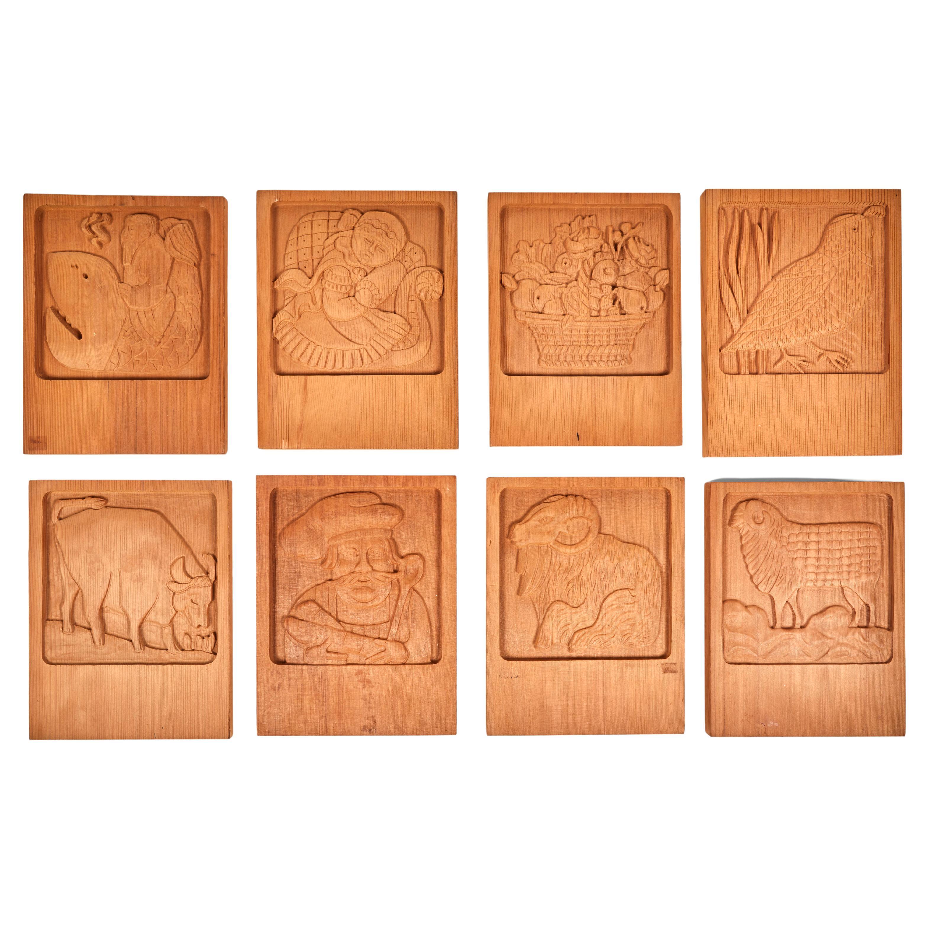 Set of Eight Evelyn Ackerman Carved Redwood Panels For Sale