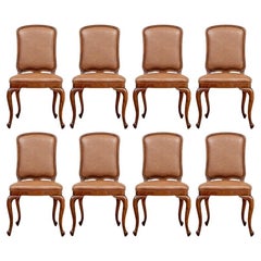 Vintage Set of Eight Exceptional Louis XV Style Tan Faux Leather Dining Chairs