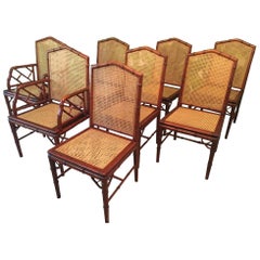 Satz von acht Esszimmerstühlen aus Bambus und Rohrgeflecht von Designs Ligna