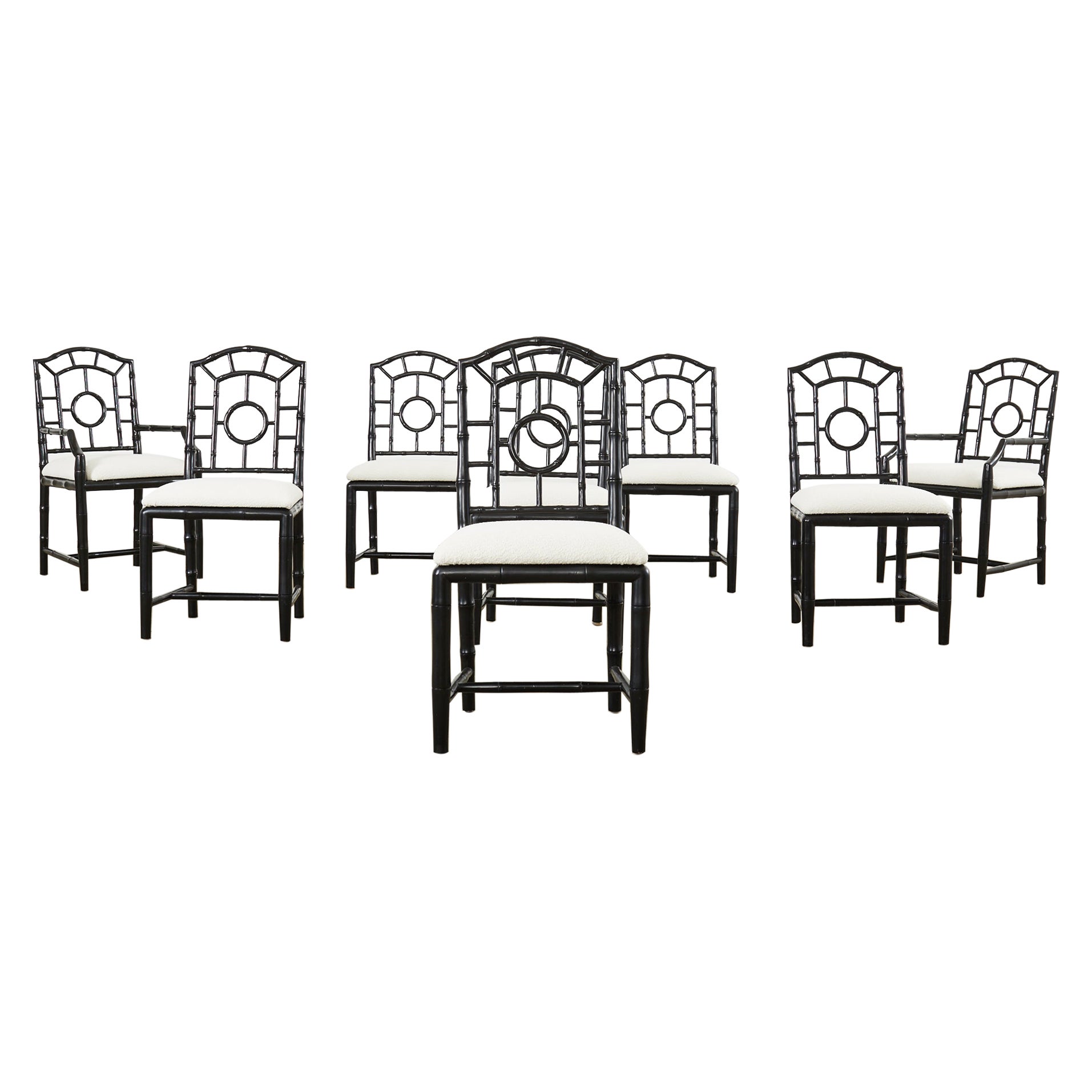 Ensemble de huit chaises de salle à manger en faux bambou bouclé laqué Chloe
