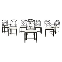Ensemble de huit chaises de salle à manger en faux bambou bouclé laqué Chloe