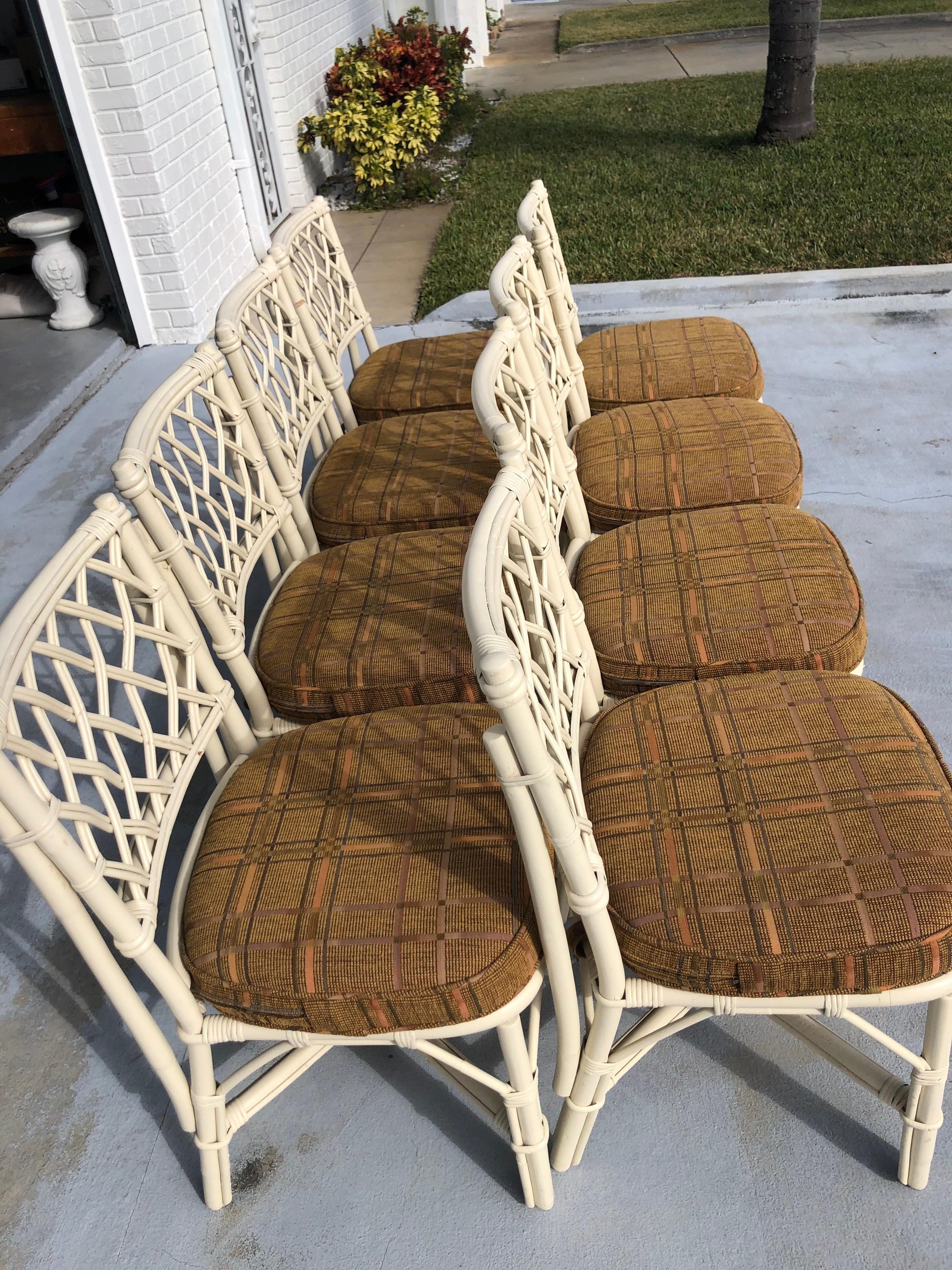 Set of Eight Faux Bamboo Dining Chairs with Cushions 5