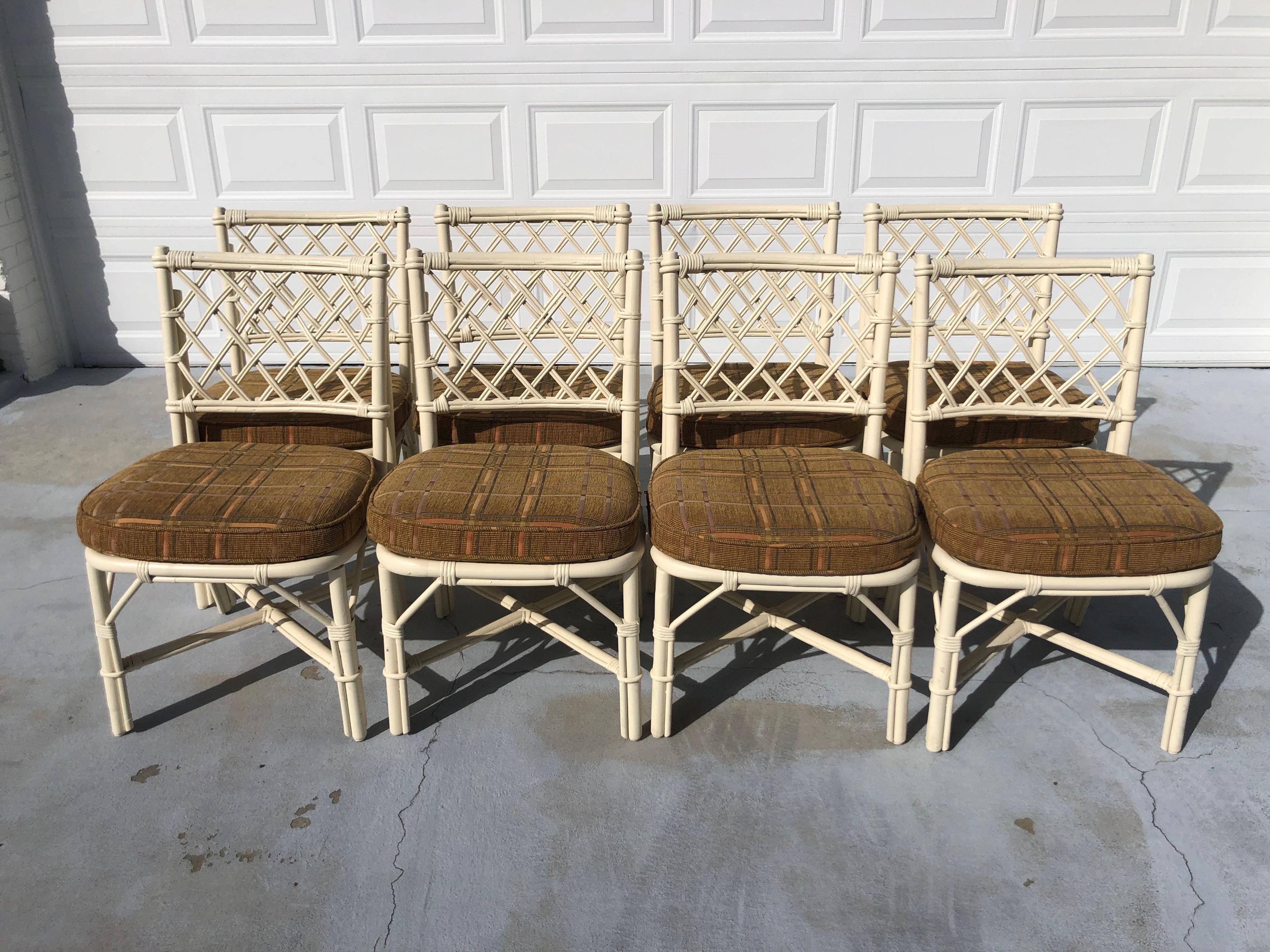 Set of Eight Faux Bamboo Dining Chairs with Cushions 7
