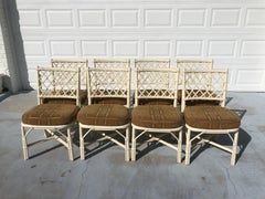 Set of Eight Faux Bamboo Dining Chairs with Cushions
