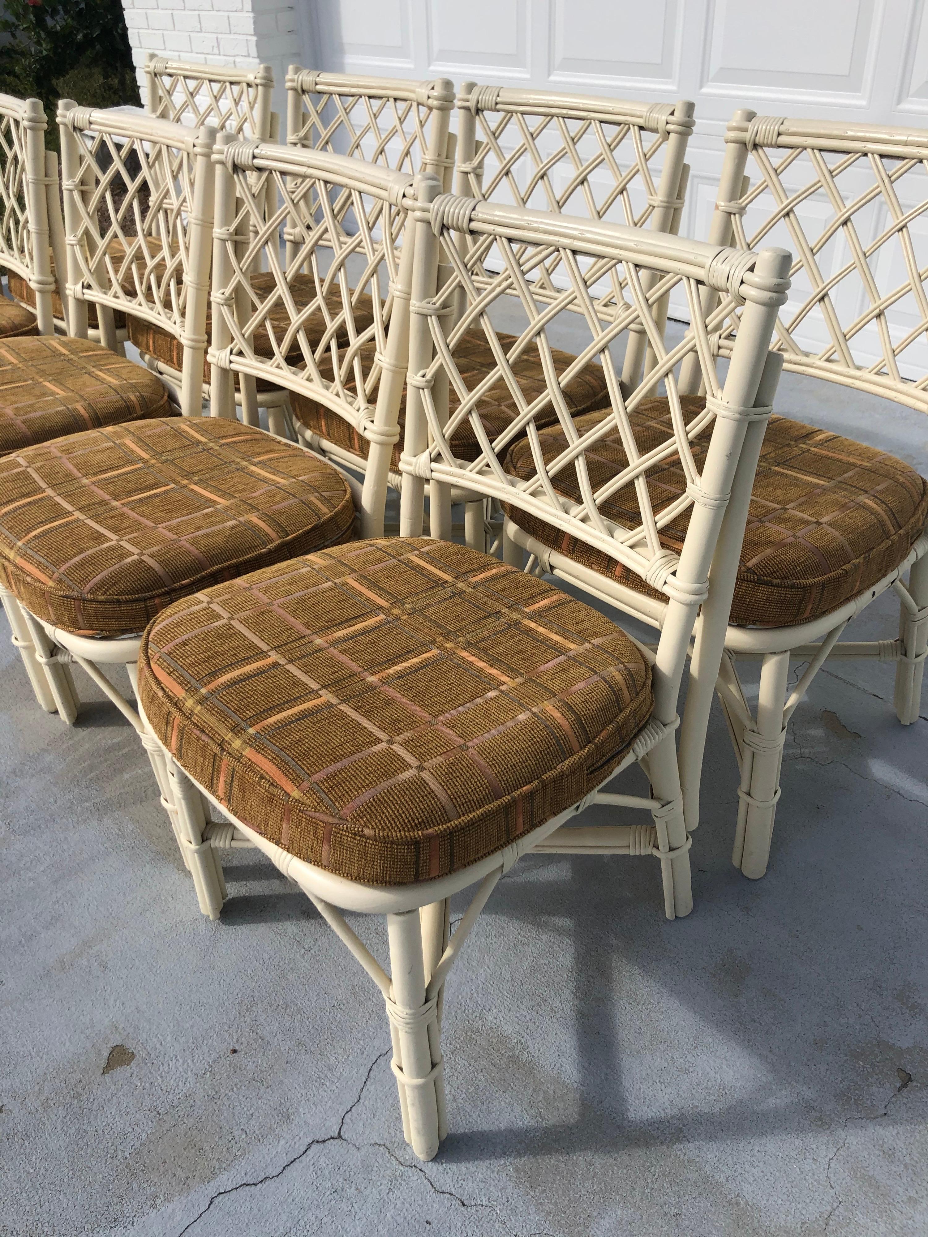Late 20th Century Set of Eight Faux Bamboo Dining Chairs with Cushions