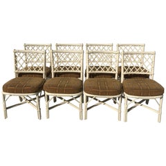 Vintage Set of Eight Faux Bamboo Dining Chairs with Cushions