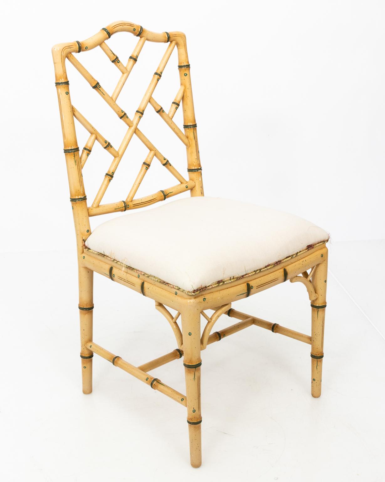 Painted Set of Eight Faux Bamboo Side Chairs, circa 1970s