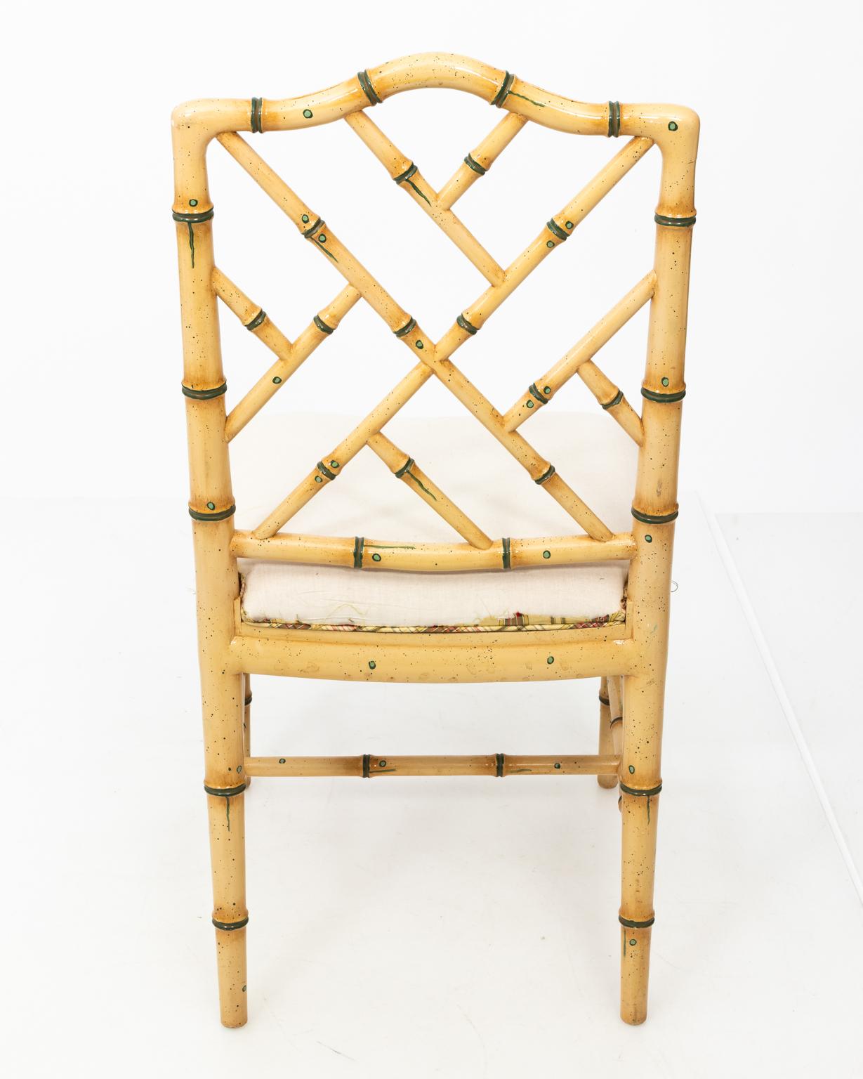 Wood Set of Eight Faux Bamboo Side Chairs, circa 1970s