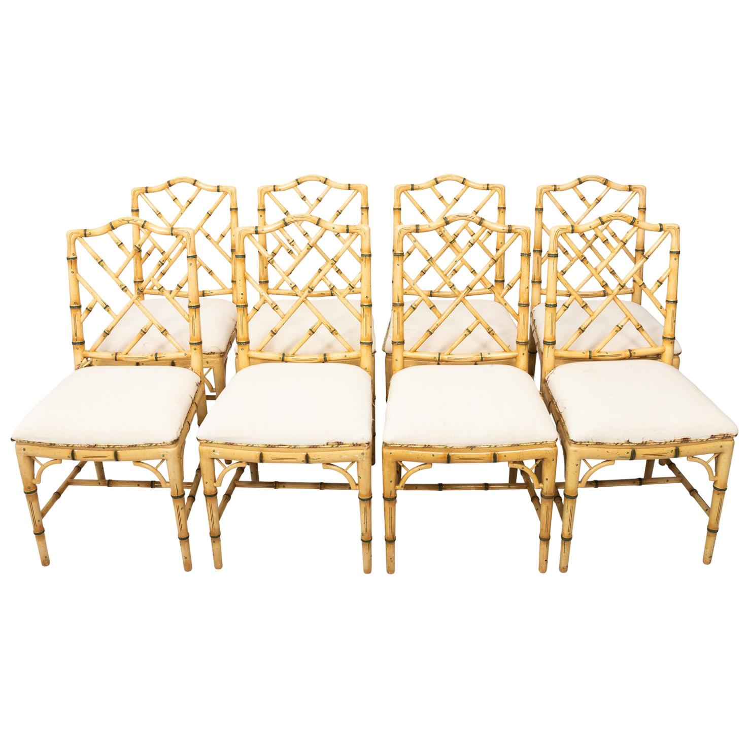 Set of Eight Faux Bamboo Side Chairs, circa 1970s