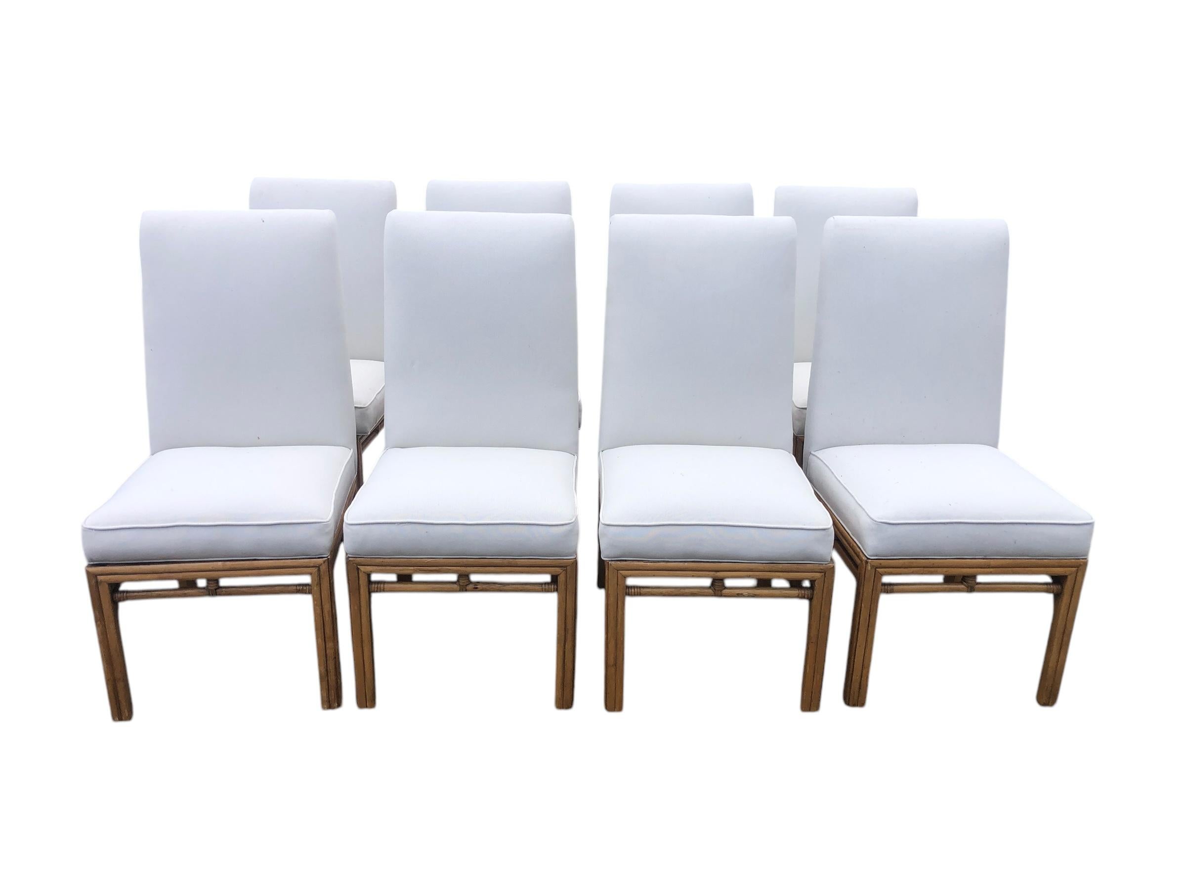 Set of Eight Ficks Reed Mid Century Rattan Upholstered Dining Chairs 4