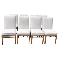 Set of Eight Ficks Reed Mid Century Rattan Upholstered Dining Chairs