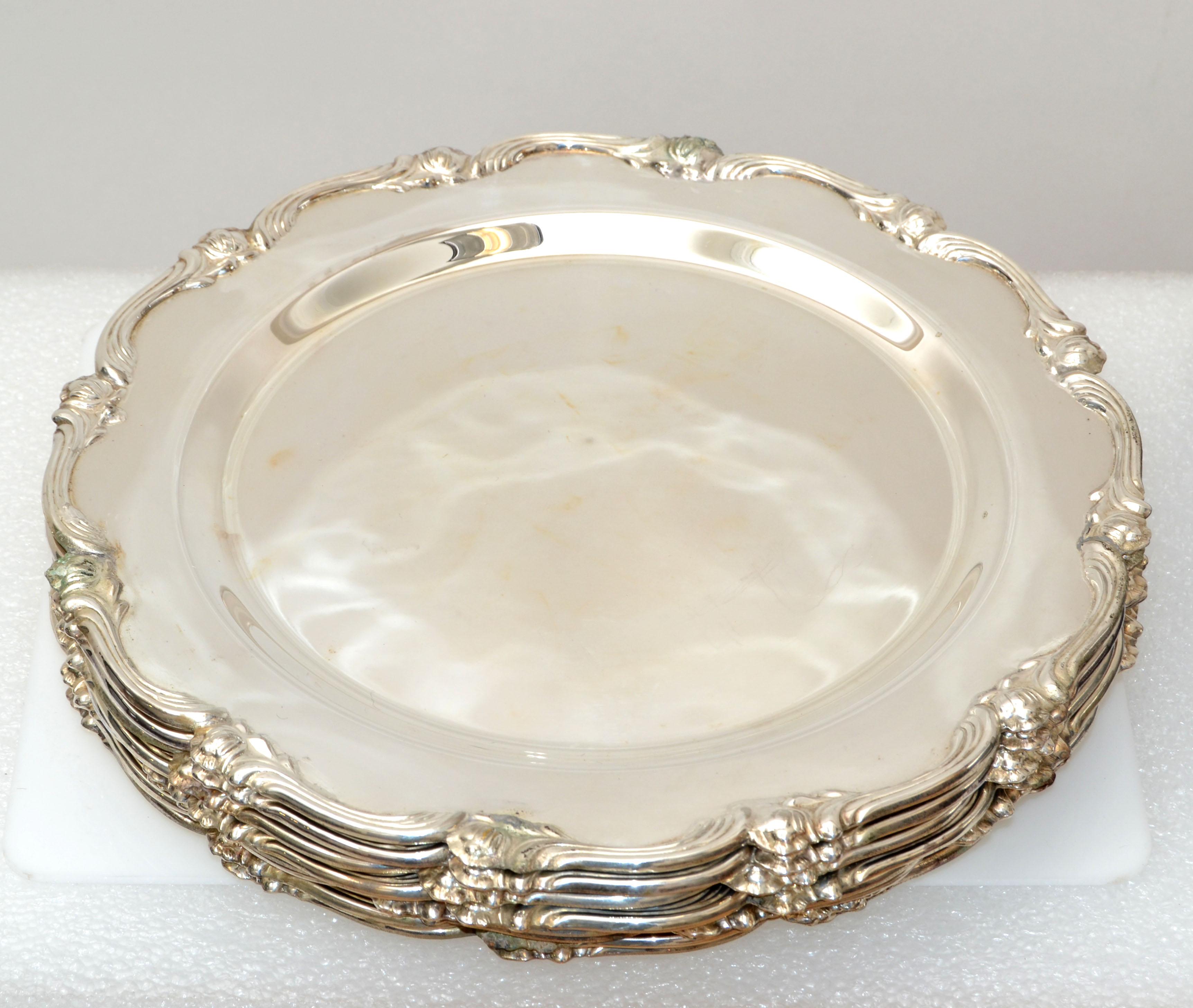 Mid-20th Century Set of Eight Finest Silver Plate Handmade Serving Chargers Underplates Mats