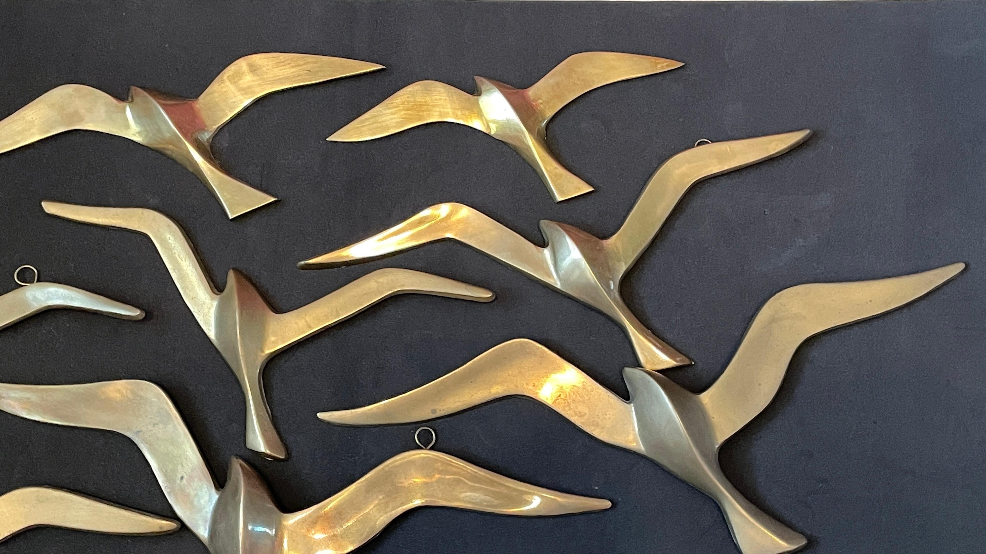 German Set of Eight Flying Swallows Birds Brass Metal Wall Decoration Vintage, 1960s