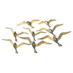 Set of Eight Flying Swallows Birds Brass Metal Wall Decoration Vintage, 1960s