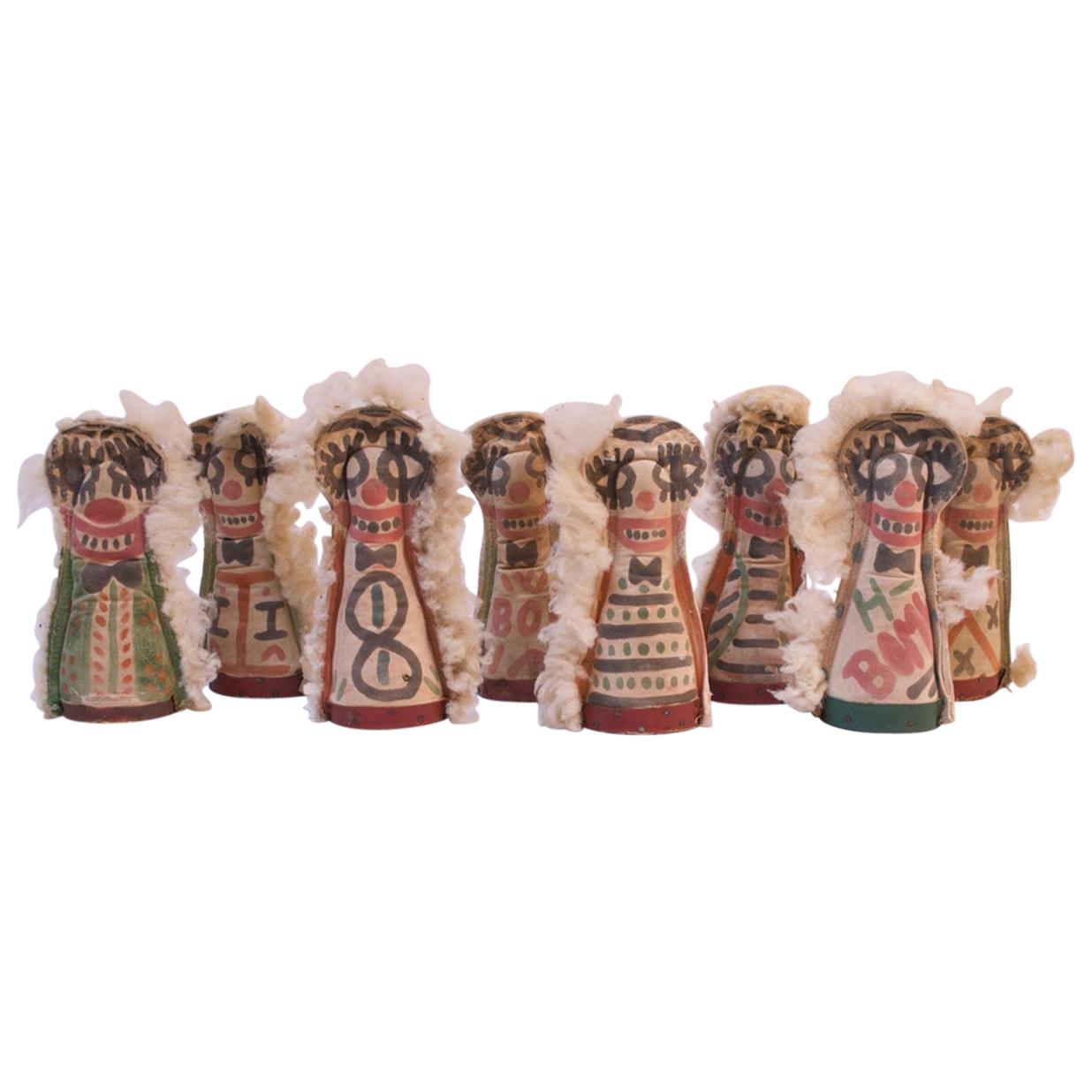 Set of Eight Folk Art Carnival Punks / Knockdown Dolls