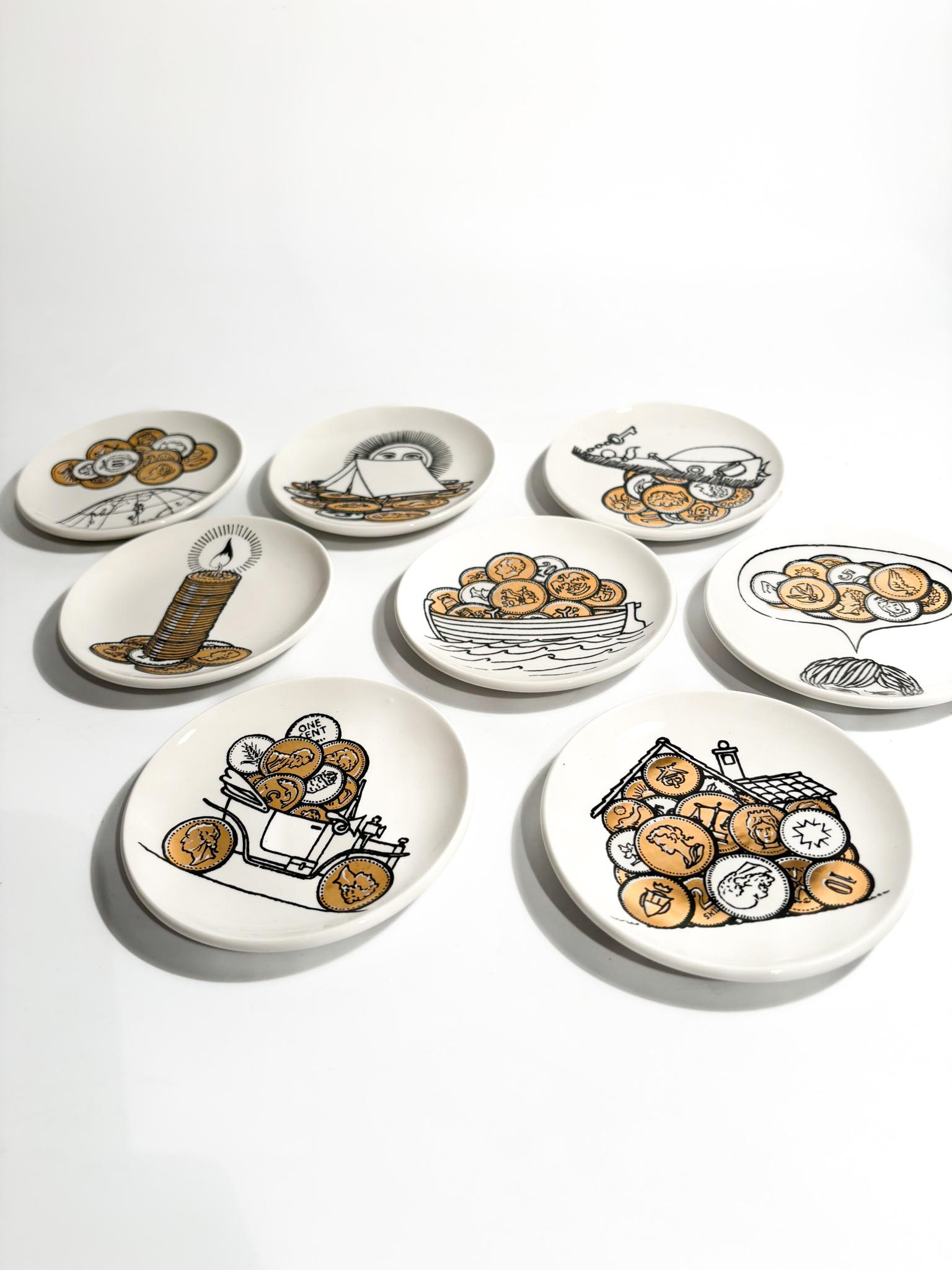 Mid-20th Century Set of Eight Fornasetti Coasters with 'Coins' Decoration form 1960s For Sale