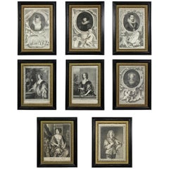 Antique Set of Eight Framed Engravings of European Royalty