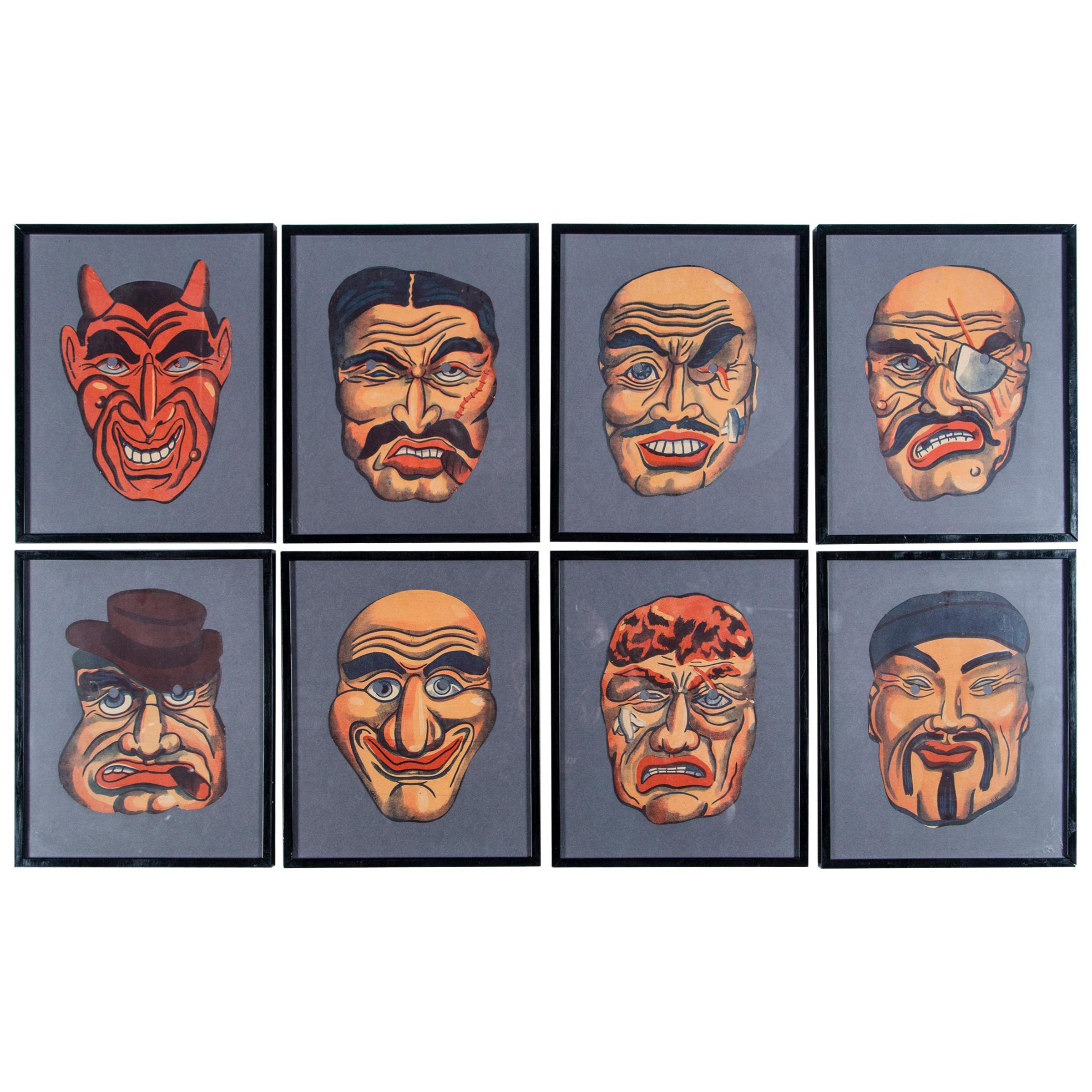 Set of Eight Framed Masks For Sale