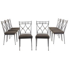 Set of Eight French 1930s Wrought Iron and Bronze Chairs