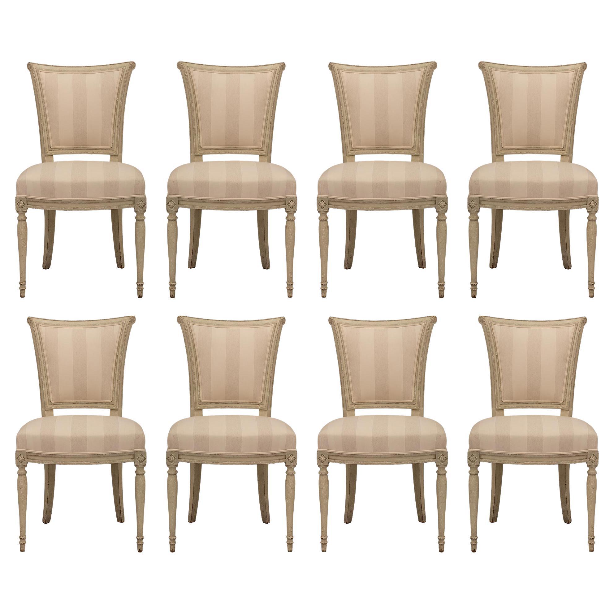 Set of Eight French 19th Century Directoire St. Patinated Wood Dining Chairs