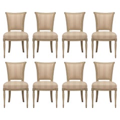 Antique Set of Eight French 19th Century Directoire St. Patinated Wood Dining Chairs