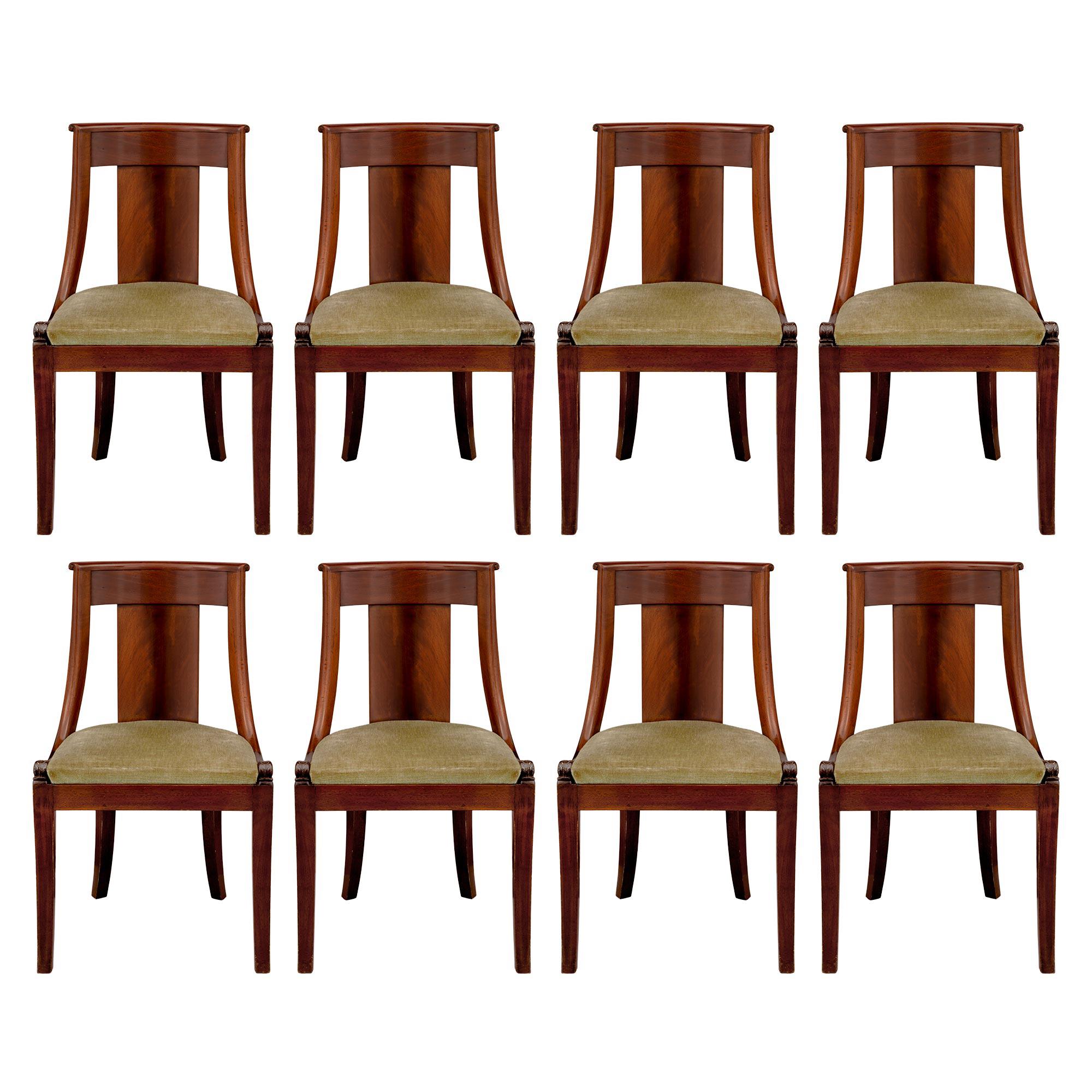 Set of Eight French 19th Century Empire Style Mahogany Side/Dining Chairs
