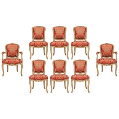Set of Eight French 19th Century Louis XV Style Patinated Wood Dining Chairs
