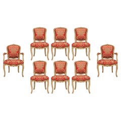 Antique Set of Eight French 19th Century Louis XV Style Patinated Wood Dining Chairs