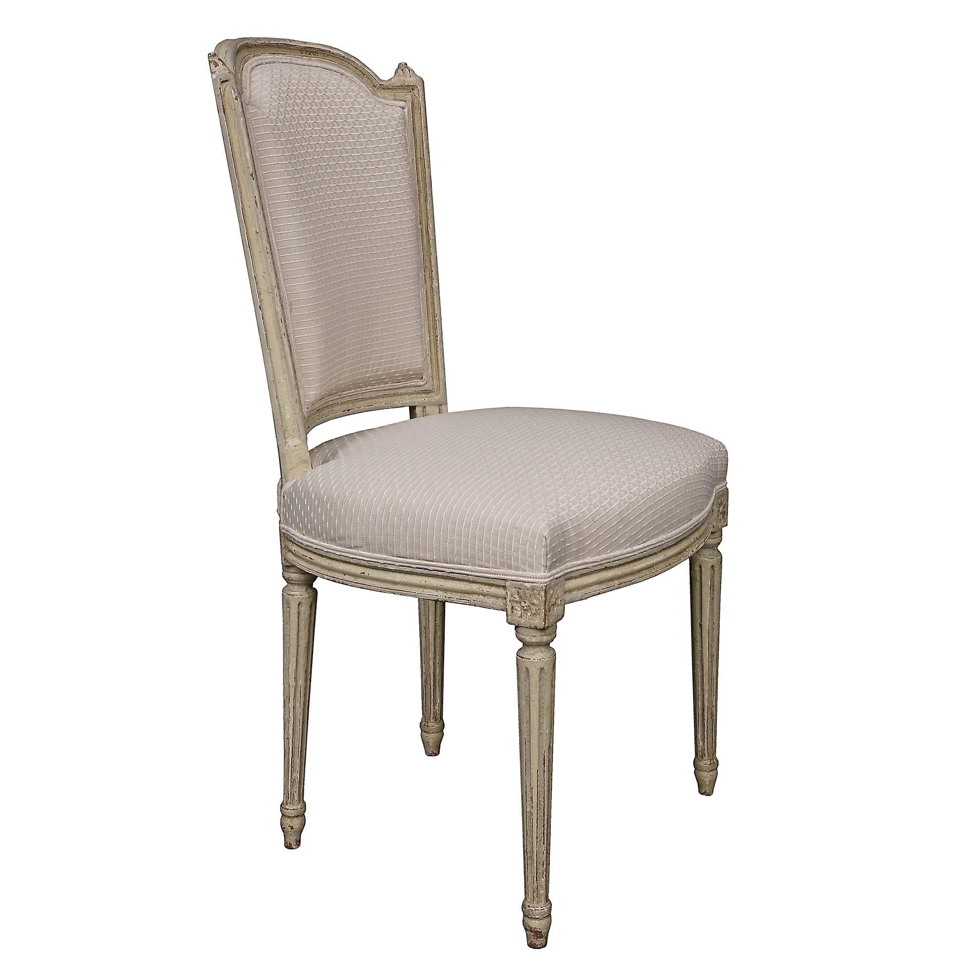 Set of Eight French 19th Century Louis XVI St. Patinated Dining Chairs In Good Condition For Sale In West Palm Beach, FL