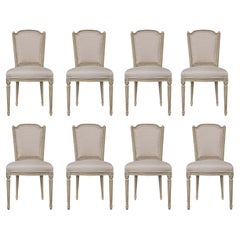 Antique Set of Eight French 19th Century Louis XVI St. Patinated Dining Chairs