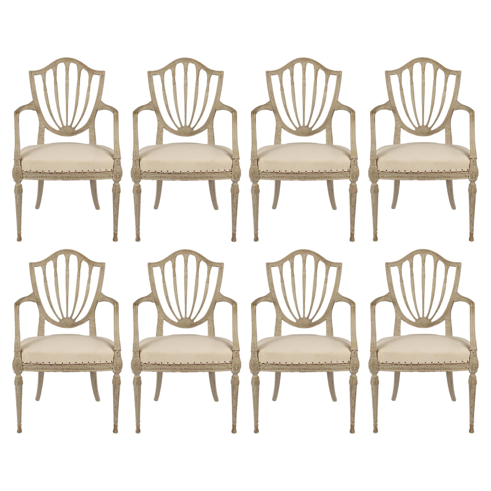 Set of Eight French 19th Century Louis XVI Style Painted Dining Chairs