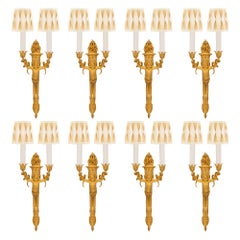 Set of Eight French 19th Century Neoclassical Ormolu Two Arm Sconces