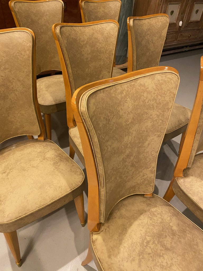 Wood Set of Eight French Art Deco Dining Room Chairs For Sale