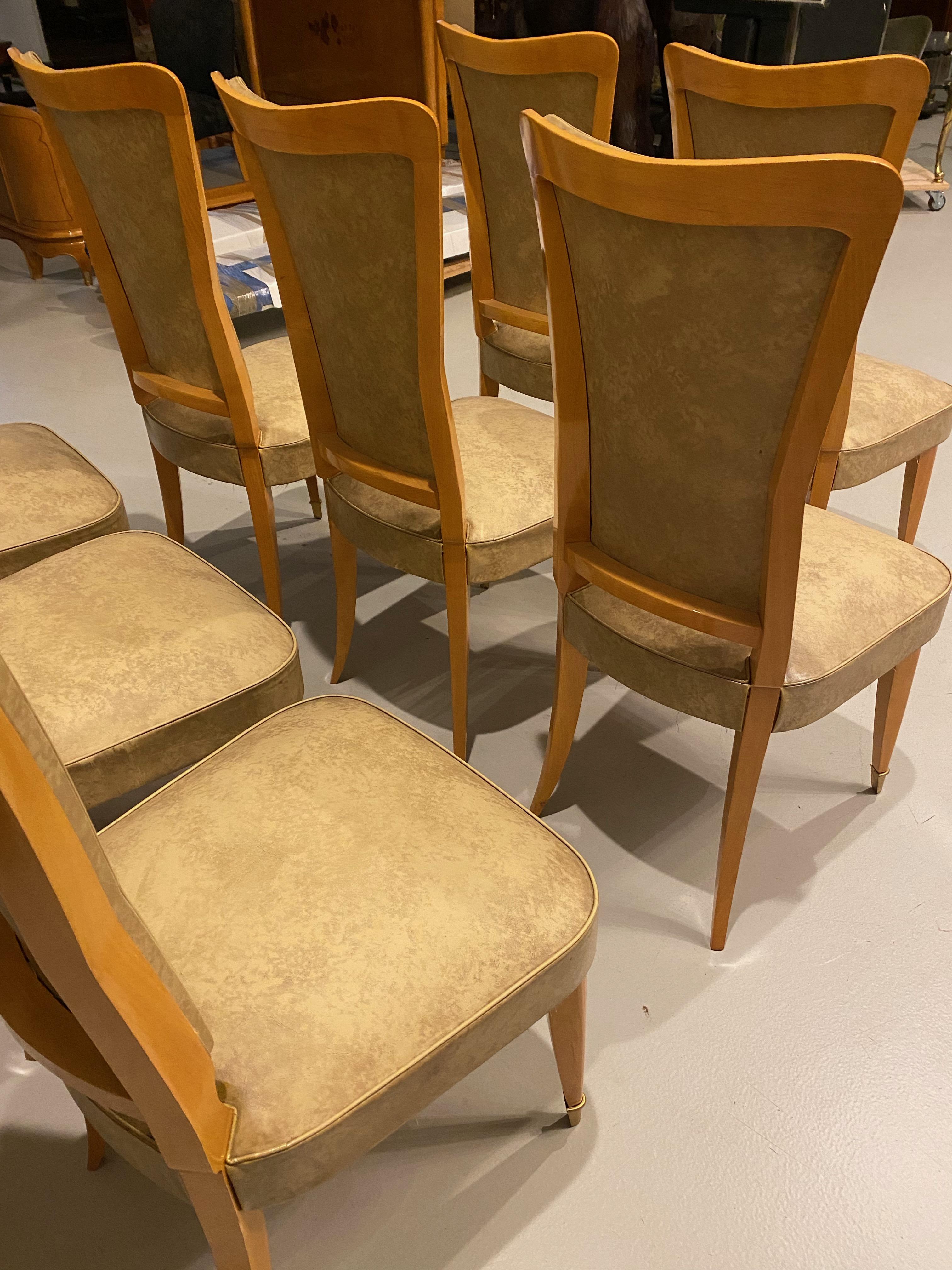 Wood Set of Eight French Art Deco Dining Room Chairs