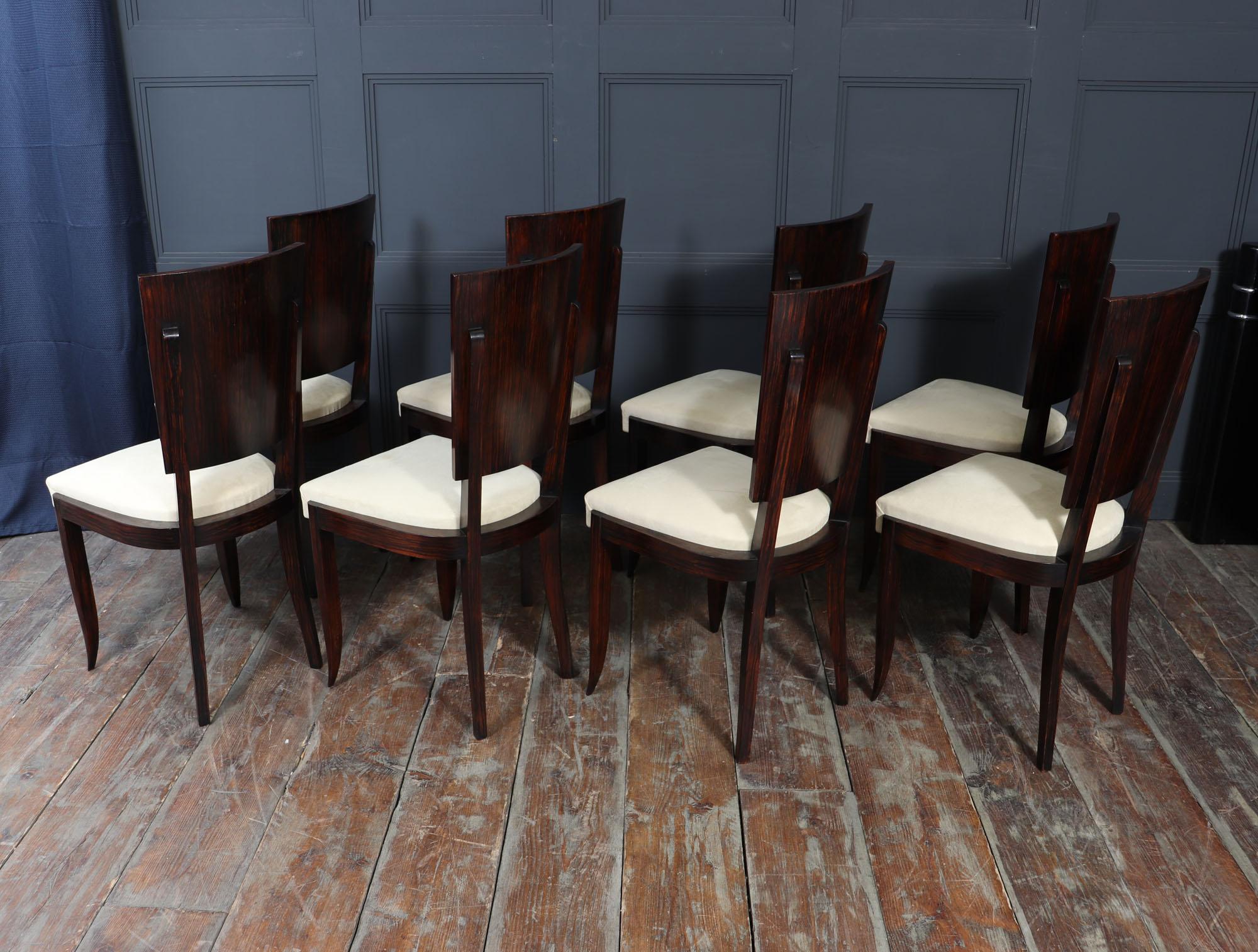 Set of Eight French Art Deco Macassar Ebony Dining Chairs, c.1930s im Angebot 3
