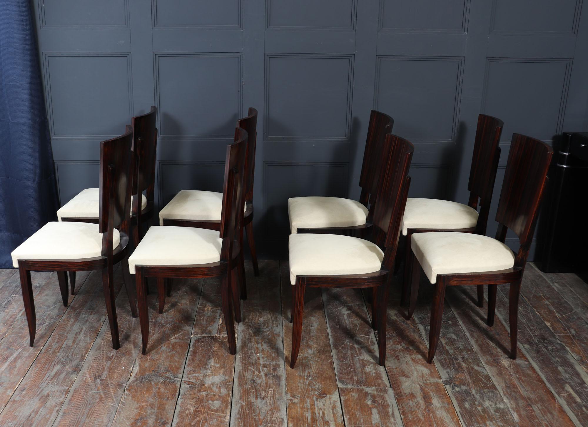Set of Eight French Art Deco Macassar Ebony Dining Chairs, c.1930s im Angebot 4