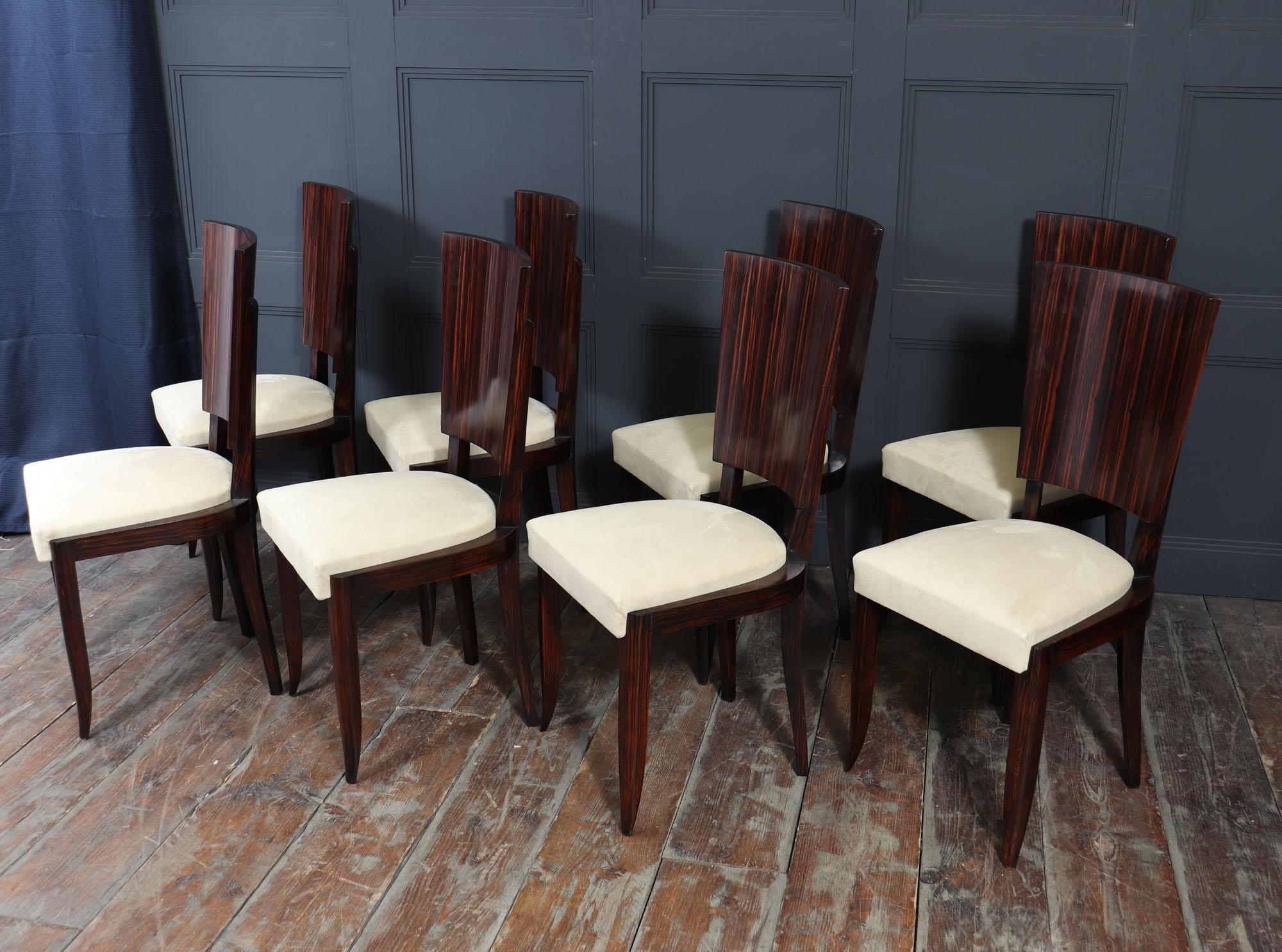 Set of Eight French Art Deco Macassar Ebony Dining Chairs, c.1930s im Angebot 5